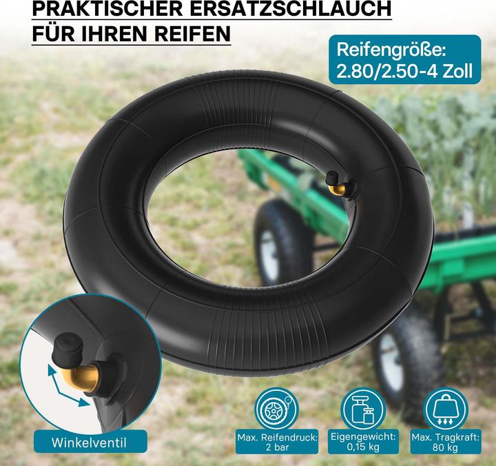 Produktbild Wiltec Standard Schlauch Reifen 2.8/2.50-4 90kg Ventil TR87 Schubkarre Sackkarre