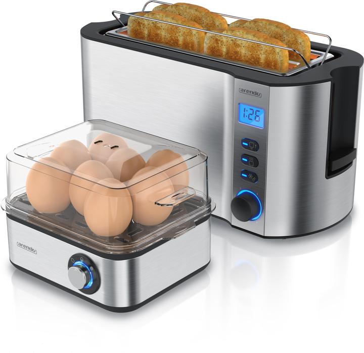 Image du produit Arendo Ensemble petit-déjeuner, grille-pain 4 tranches avec grille à brioches et cuiseur à oeufs pour 8