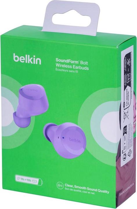 Produktbild Belkin wireless soundform bolt tws hellviolett (keine Geräuschunterdrückung, 38 h, Kabellos)