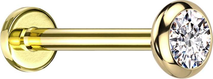 Star Piercing Micro Labret Innengewinde vergoldet Scheibe abgerundet vergoldet Kristall silber (Titan G23, ohne Messing)