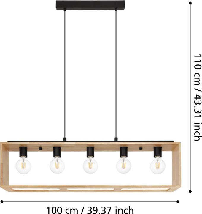 Produktbild EGLO Pendelleuchte FAMBOROUGH 5x E27, Schwarz/Natur (E27)