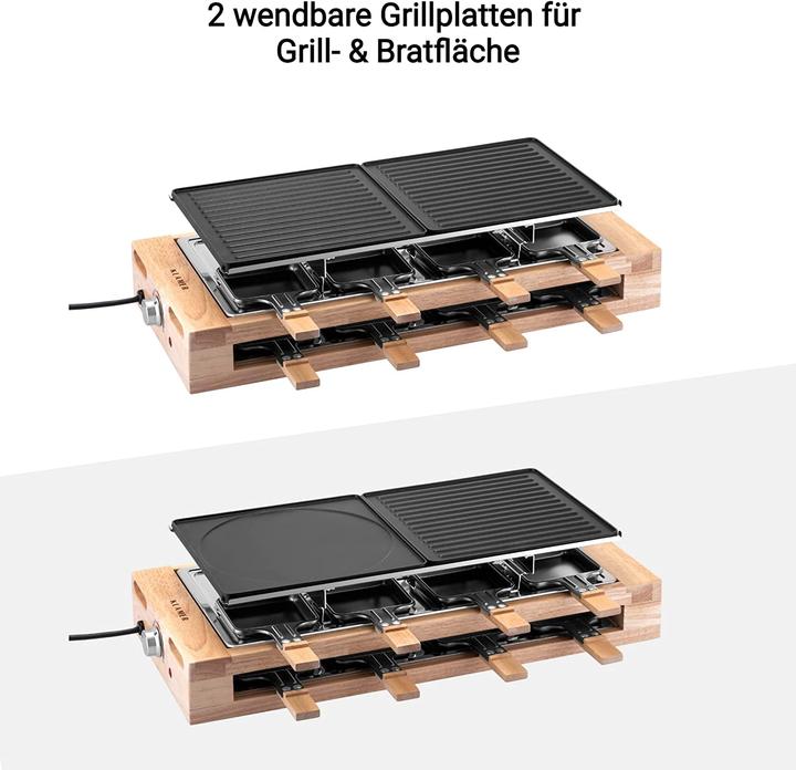 Actual product image KLAMER Raclette 8 Personen 1500W Raclette Grill mit Holzgestell
