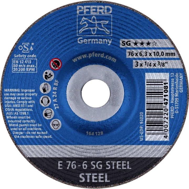 Image du produit Pferd 62208626 E 76-6 SG STEEL/10,0 Meule d'ébarbage à moyeu déporté Diamètre 76 mm Bo
