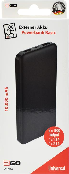 Produktbild 2GO Powerbank Basic 10000mAh (10000 mAh, 37 Wh)