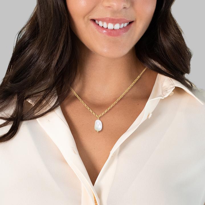 Actual product image Glanzstücke München Ladies sterling silver freshwater cultured pearl yellow gold 40.0 cm base chain + 5.0 cm extension (Sterling Silver, 40 - 45 cm)
