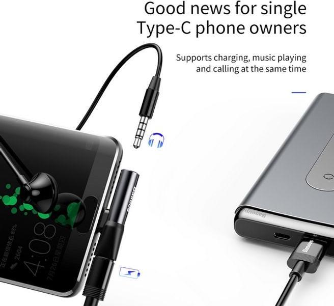 Actual product image Baseus 2in1 USB Type-C Adapter (USB Type C, 3.5mm jack, USB Type C)