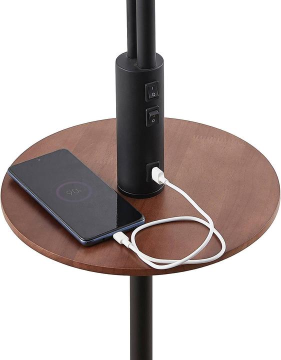 Immagine prodotto Lindby Lampada da terra Aovan con ripiano e USB, nera (E27, E14)
