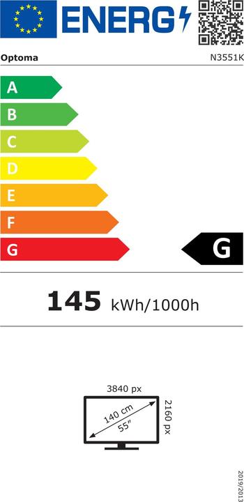 Energy Label Optoma 55IN UHD 450 CD/M2 1233 X 703 X (3840 x 2160 Pixels, 55")