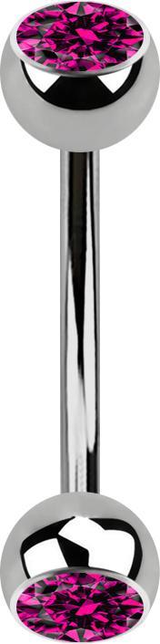 Star Piercing Micro Banane silber mit zwei Kugeln Kristall fuchsia (Titan G23, ohne Messing)