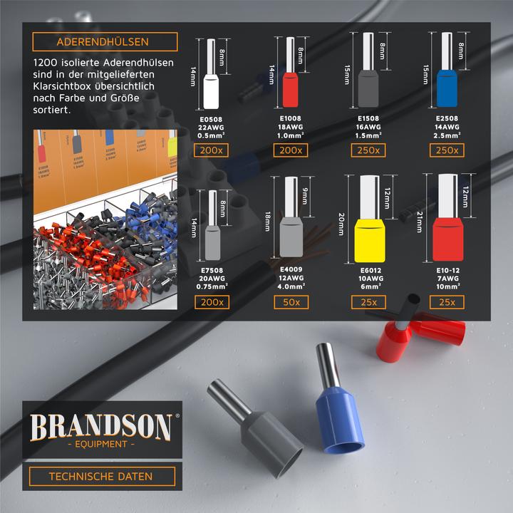 Produktbild Brandson Crimpzange mit Aderendhülsen Set (175 mm)