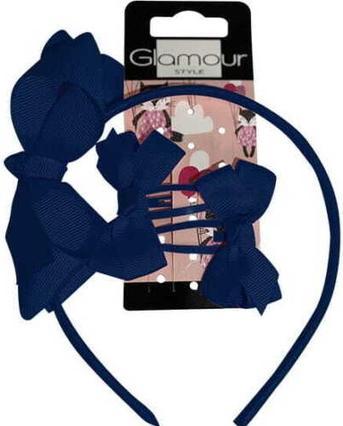 Produktbild Glamour Set Kids Back To School Headband + Cufflinks With Bow 2Pcs. Navy