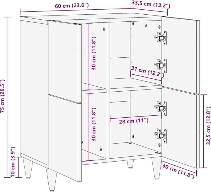 Image du produit VidaXL Buffet 60x33,5x75 cm bois de manguier (60 x 33.5 x 75 cm)