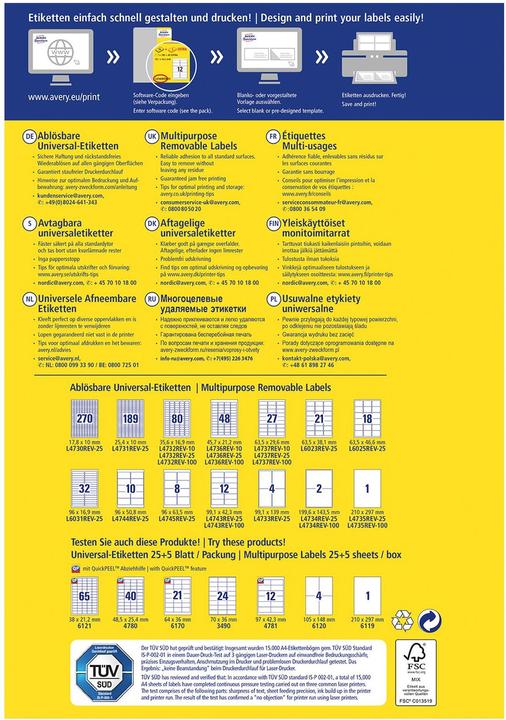 Actual product image Avery Universal labels