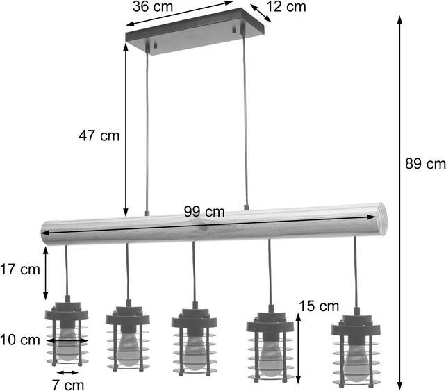 Actual product image Swisshandel24 Hanging Lamp, Industrial Vintage Solid Wood Metal Black - 5 Cage Lamp Shades (E27)