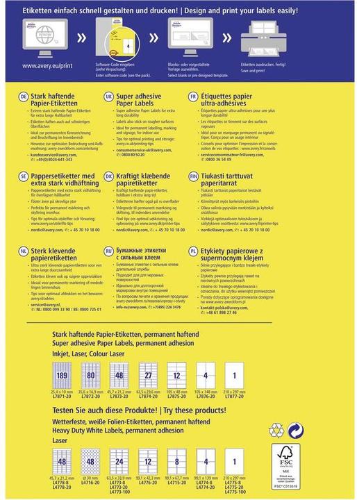 Image du produit Avery Étiquettes en papier très résistantes