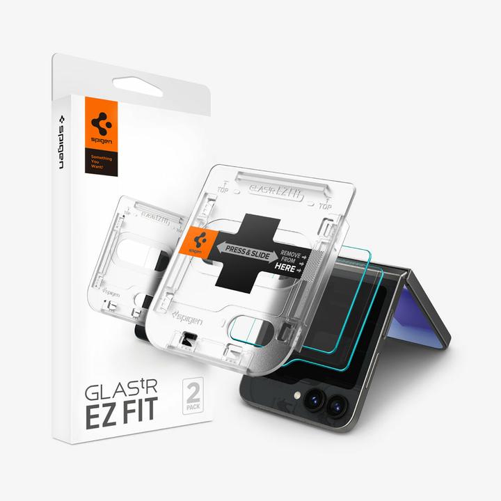 Actual product image Spigen EZ Fit Tempered Glass Clear Screen Protector Samsung Galaxy Z Flip 6 2-Pack (2 Piece, Samsung Galaxy Z Flip6)