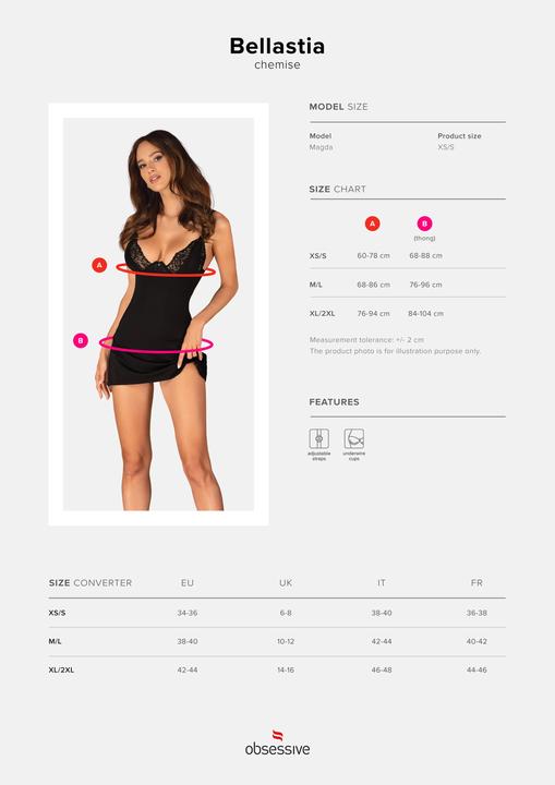 Produktbild Obsessive Bellastia Babydoll mit sexy String Schwarz (L, XL)