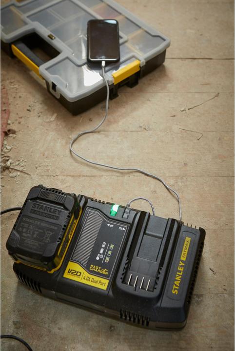 Immagine prodotto Stanley Caricabatterie rapido FatMax a doppio alloggiamento SFMCB24 (18 Volt, 4 Ampere, ricarica 2 batterie (18 V)