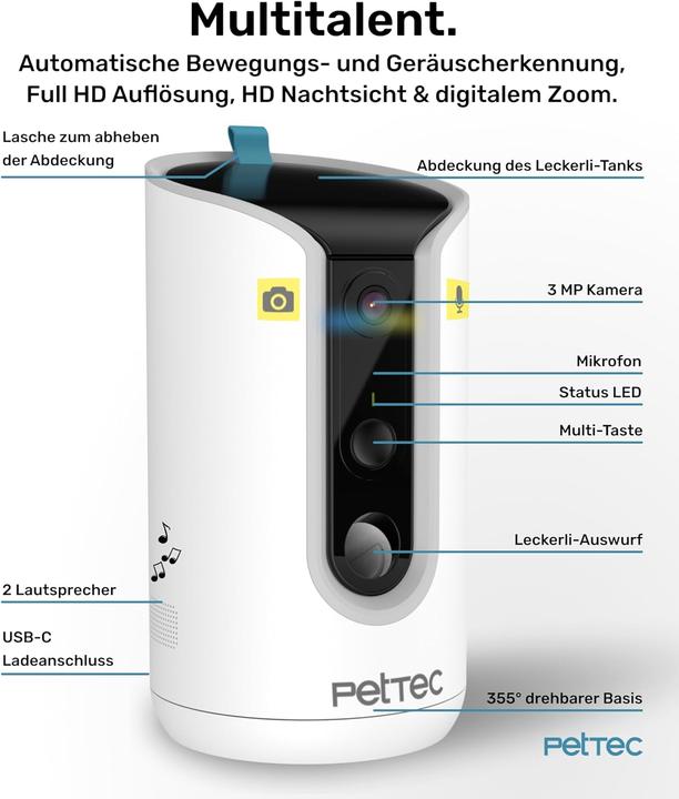Image du produit PetTec Haustierkamera 360° und automatischer Futterspender mit Leckerliauswurf