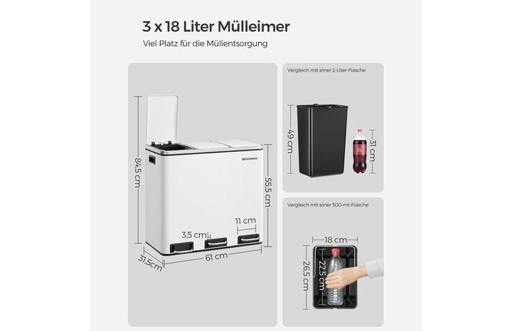 Actual product image Songmics Waste separator 3 x 18.0 l white (54 l)