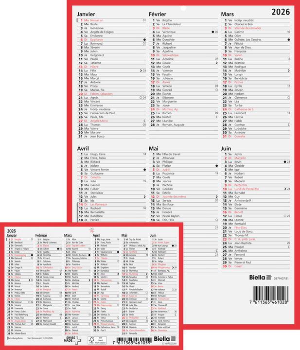 Biella Calendrier tableau (21 x 29,7 cm, Non contraignant, Allemand)