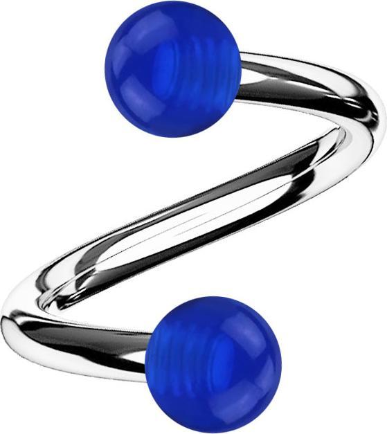 Image du produit Star Piercing Micro spirale argentée avec deux boules bleu foncé transparent (sans laiton, Acier chirurgical 316L, Acrylique)