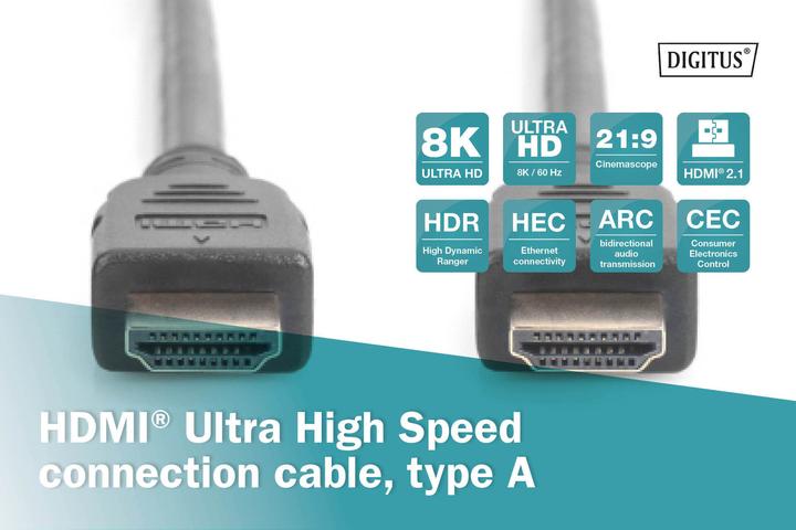 Productafbeelding Digitus HDMI Ultra Hoge Snelheid Verbindingskabel, Type A St/St (1 m, HDMI)