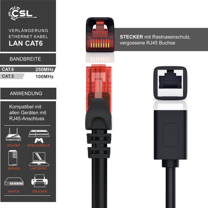 Immagine prodotto CSL Prolunga del cavo di rete Ethernet Gigabit Lan RJ45 - cavo patch - compatibile con CAT 5 CAT 6 CAT 7 (UTP, CAT6, 3 m)