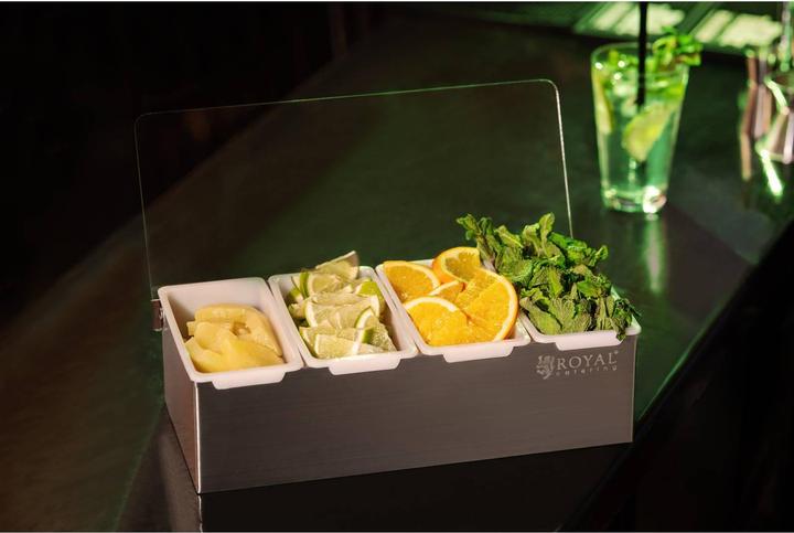 Produktbild Royal Catering Zutatenbehälter Gastro GN 1 4 4 Einsätze Zutatenbox Gastronomie Mixen Wechselbar (Barmass)