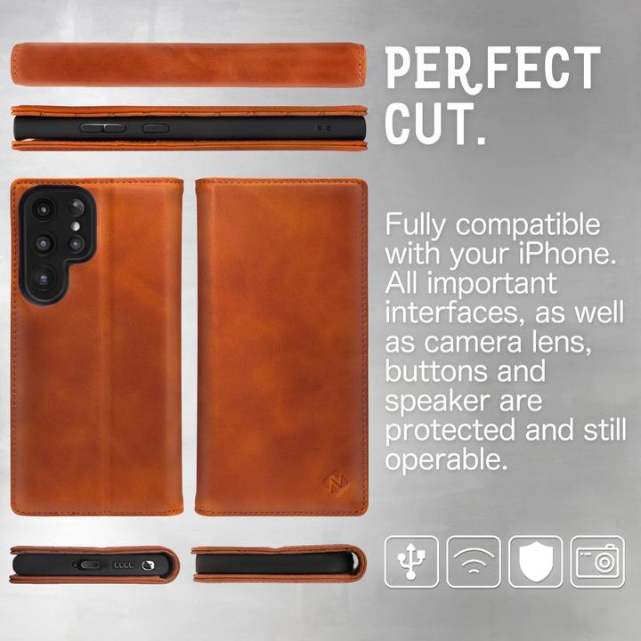 Produktbild Nalia Echt Leder Flip Case Hülle mit Magnetverschluss (Samsung Galaxy S23 Ultra)