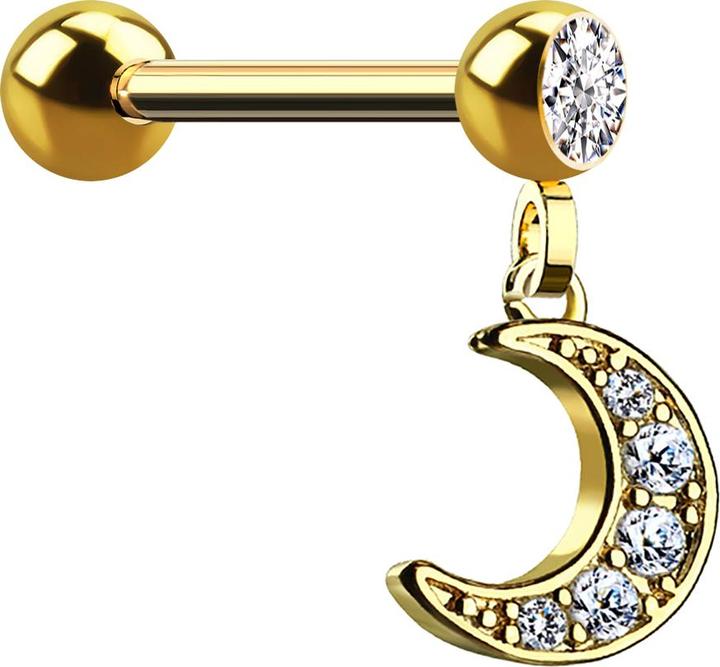 Produktbild Star Piercing Micro Barbell 14k vergoldet mit Kugel und Anhänger Halbmond (Chirurgenstahl 316L, Messing)