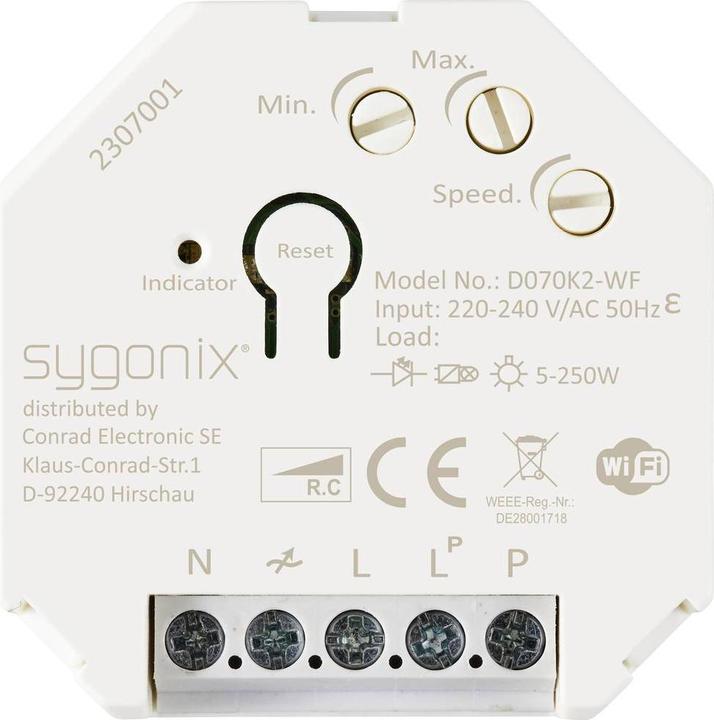 Actual product image Sygonix SY-5775566 Flush-mounted dimmer Suitable for light sources: LED lamps, incandescent lamps
