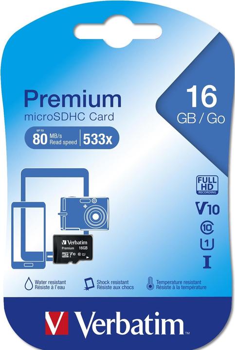 Actual product image Verbatim Premium (16 GB, microSDHC, U1, UHS-I)