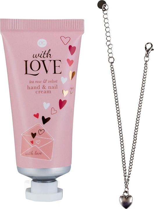Produktbild Accentra Geschenkset WITH LOVE in Organzabeutel, inkl. 25ml Hand- & Nagelcreme, Halskette in herzförmigen Dös (Manicure set)