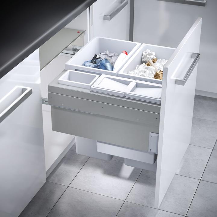 Produktbild Hailo Euro Cargo 600 inbouwsysteem voor uittrekfront 4 binnenemmers 2 x 38 L + 12L + 2,5L. licht grijs (91 l)