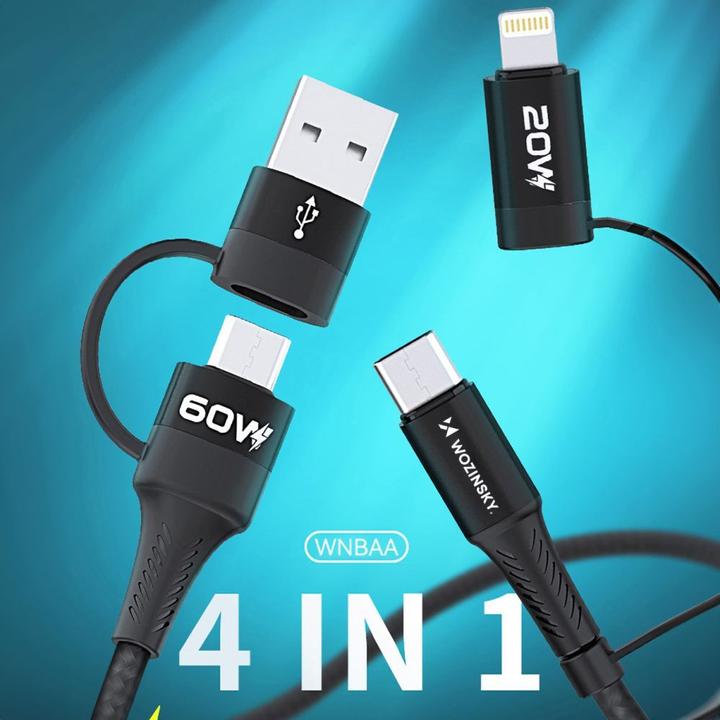 Actual product image Wozinsky WNBAA 4in1 cable 2x USB-C 1x USB-A 1x Lightning 60W 1 m - black (1 m, USB 2.0, 60 W)