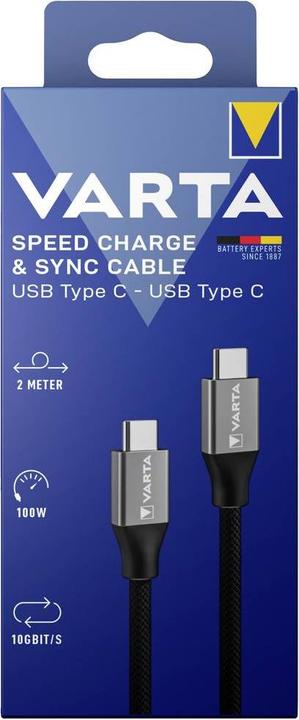 Actual product image Varta Speed Charge & Sync Cable USB Type C to USB Type C (2 m, USB 3.1)