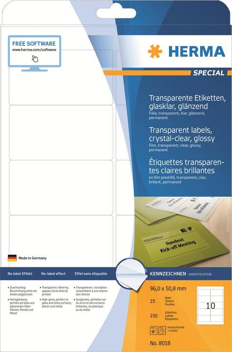Image du produit HERMA Étiquettes transparentes A4