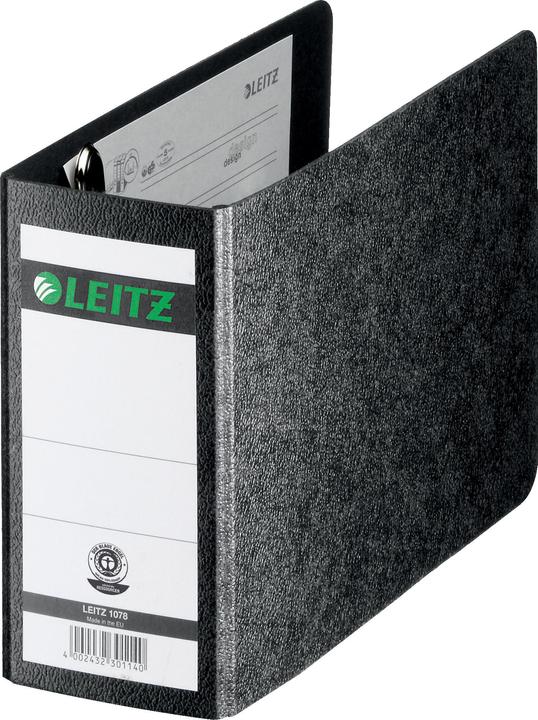 Produktbild Leitz Hartpappe-Ordner, 180 Grad, DIN A6 quer, 75 mm,schwarz Einband aus Hartpappe, mit aufgeklebtem (A6, 80 mm, 1 Stück)