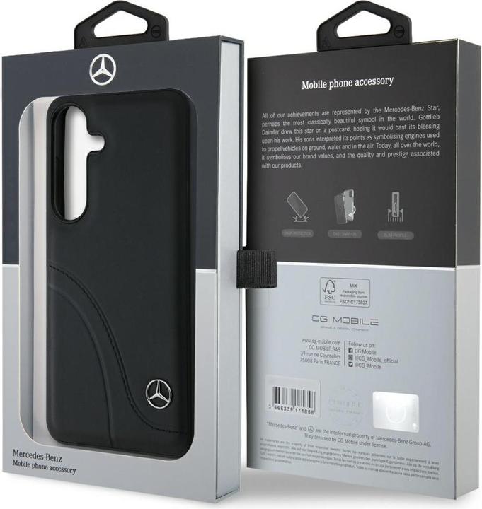 Produktbild Mercedes Leather Curved Stitches Case for Samsung Galaxy S25 - Black (Samsung Galaxy S25)