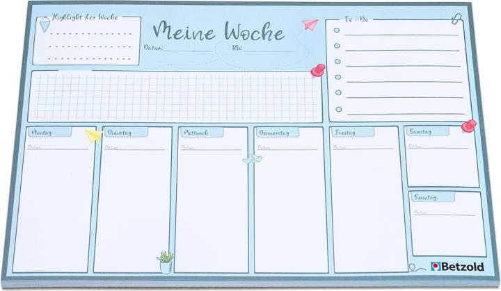 Image du produit Betzold Bloc-notes détachable pour le planning hebdomadaire, DIN A4, 60 pages (A4, Non contraignant, Allemand)