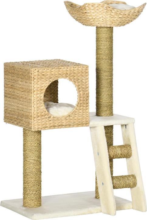 Actual product image PawHut Cat tree with cat cave (100.50 cm, White + nature)