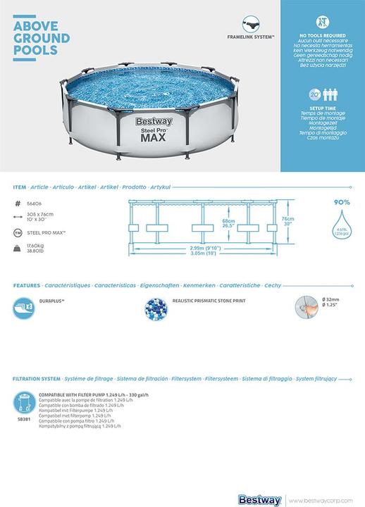 Actual product image Bestway Steel Pro Max Pool 305x76cm (ø 305 x 75 cm)