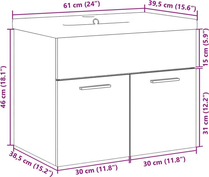Immagine prodotto VidaXL Mobiletto Vanity a parete Mobiletto da bagno con lavabo incorporato