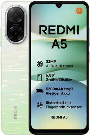 Immagine prodotto Xiaomi Redmi A5 4G (64 GB, Lago Verde, 6.88", Doppia SIM + SD, 32 Mpx, 4G)