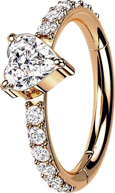 Image du produit Star Piercing Micro anneau segment pliable or rose cristaux latéraux et coeur en cristal argenté (Titane G23)