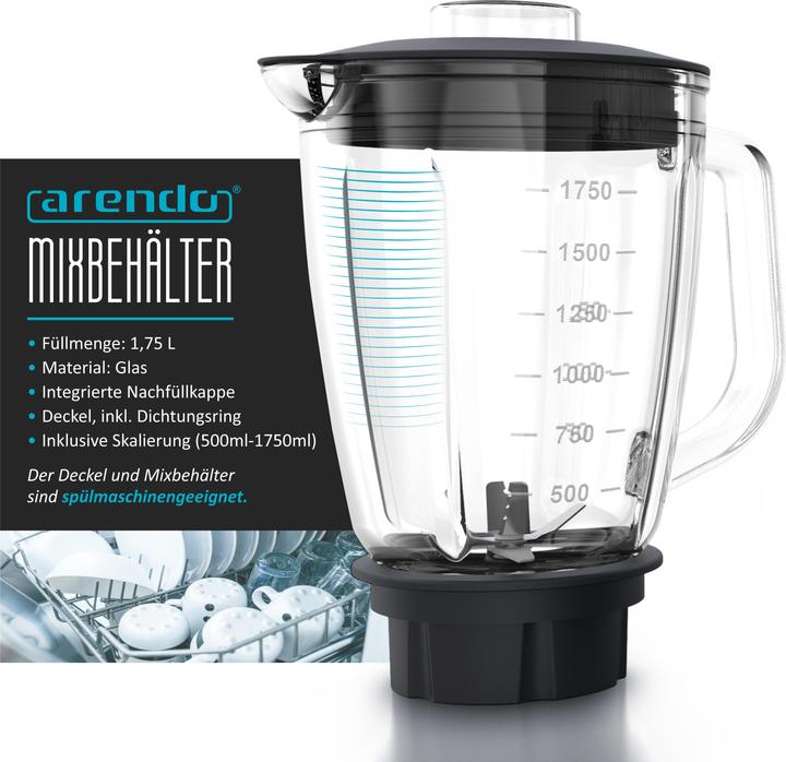 Actual product image Arendo Stainless steel blender 1400 W, power blender, 1.75 l glass jug, blender, high-performance blender (1400 W)