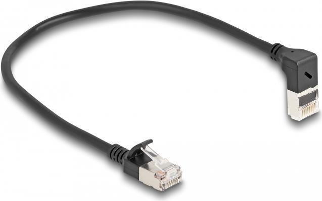 Actual product image Delock RJ45 network cable Cat.6A S/FTP Slim 90° bottom angle (S/FTP, CAT6a, 0.25 m)