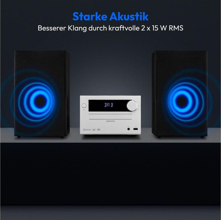 Produktbild Medion LIFE E64482 Micro-Audio-System, DAB+/PLLUKW Stereo Radio, Empfang von Radiosendern in brillanter Ton (CD Player, Bluetooth, 1x 30 W)