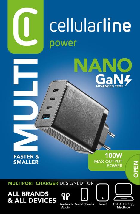 Produktbild Cellularline Multipower Nano 100W Reiselader 4 Port GaN (100 W)